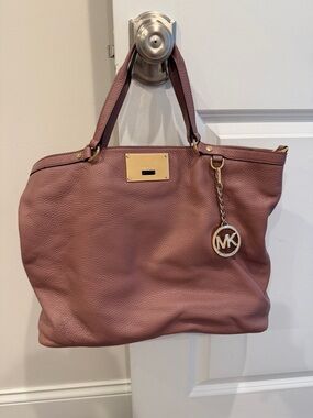 Michael Kors Rose Leather Pebbled Tote with Gold Hardware